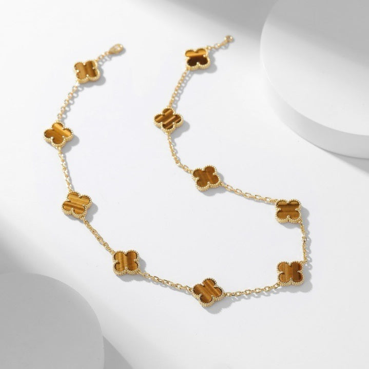 [Kismet Jewels ]CLOVER 10 MOTIFS TIGER EYE NECKLACE