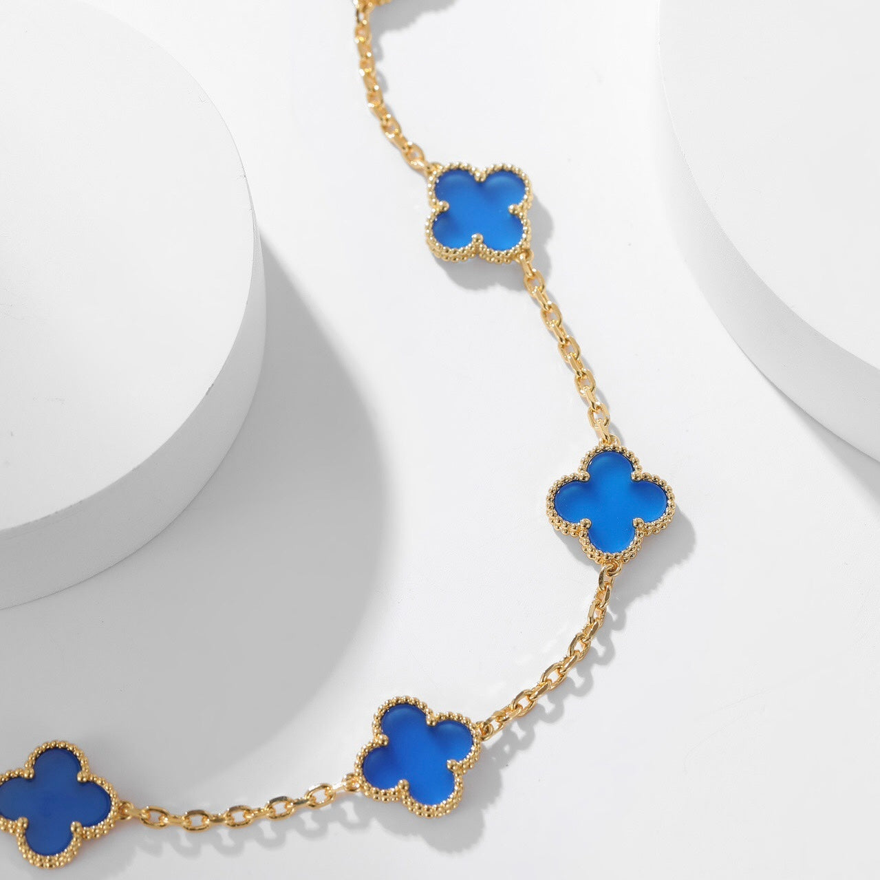 [Kismet Jewels ]CLOVER 10 MOTIFS BLUE AGATE NECKLACE