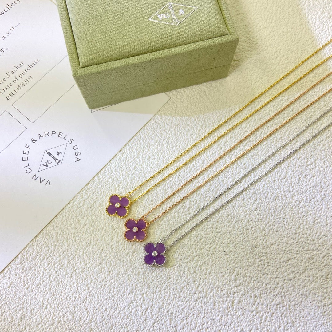 [Kismet Jewels ]CLOVER 15MM DIAMOND  PURPLE VIOLET NECKLACE