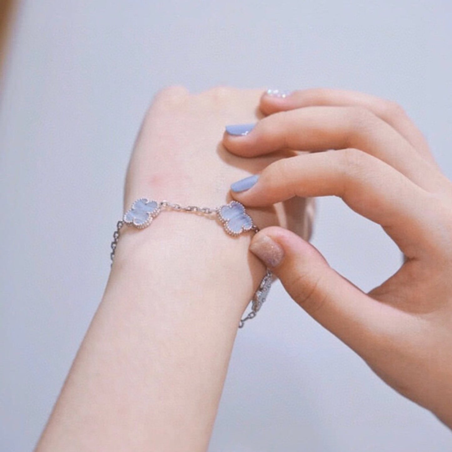 [Kismet Jewels ]CLOVER  5 MOTIF PURPLE CHALCEDONY BRACELET SILVER