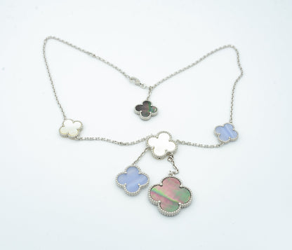 [Kismet Jewels ]CLOVER MOP CHALCEDONY NECKLACE SILVER 6 MOTIF