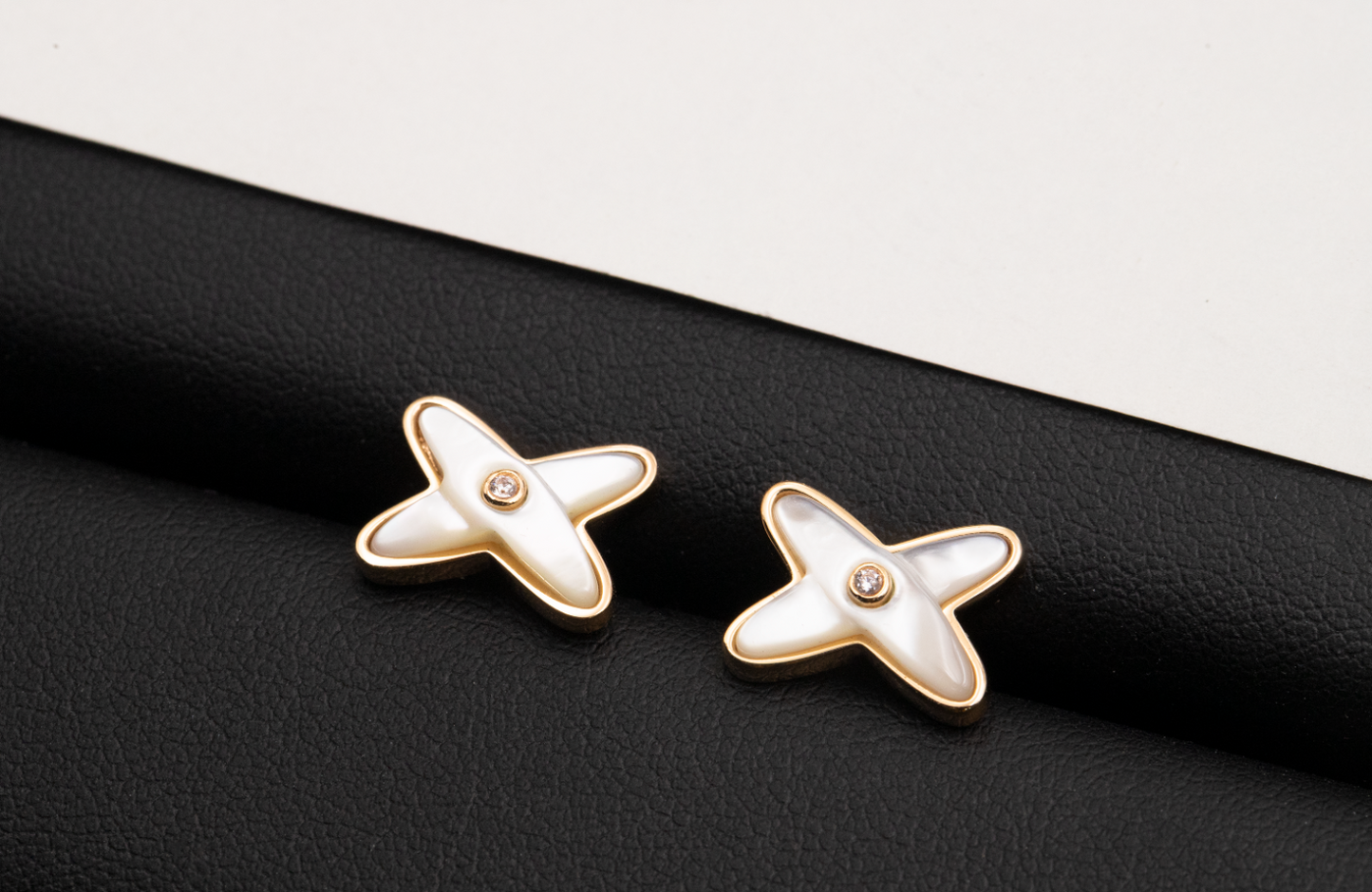 [Kismet Jewels ]JEUX DE WHITE MOP ROSE GOLD DIAMOND EARRINGS