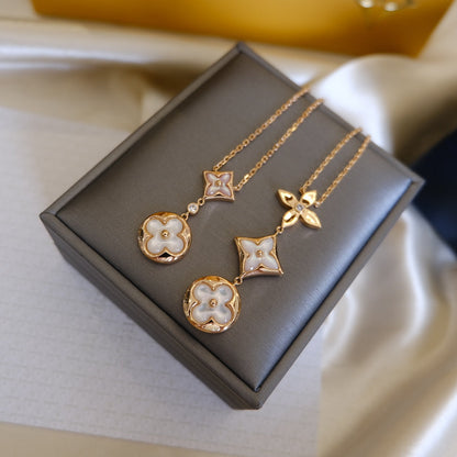 [Kismet Jewels ]COLOR BLOSSOM LARIAT NECKLACE PINK GOLD WHITE MOTHER PEARL AND DIAMOND