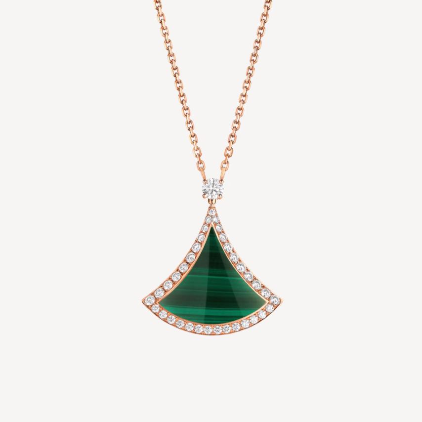 [Kismet Jewels ]DREAM MALACHITE DIAMOND PAVED PINK GOLD NECKLACE