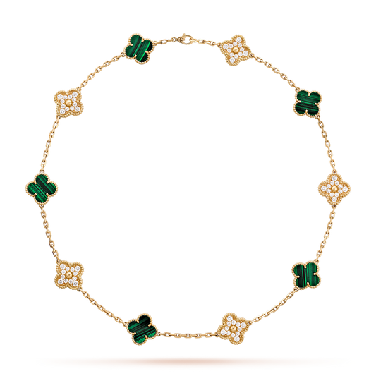 [Kismet Jewels ]CLOVER 10 MOTIFS MALACHITE DIAMOND NECKLACE