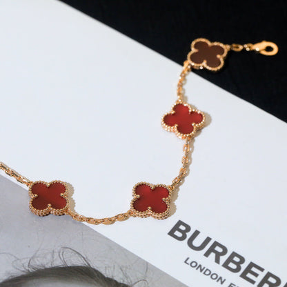 [Kismet Jewels ]CLOVER 5 MOTIFS RED AGATE  BRACELET