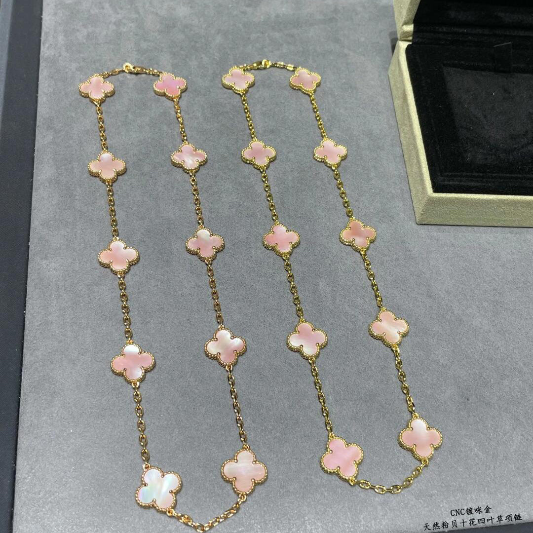 [Kismet Jewels ]CLOVER 10 MOTIFS PINK MOP NECKLACE