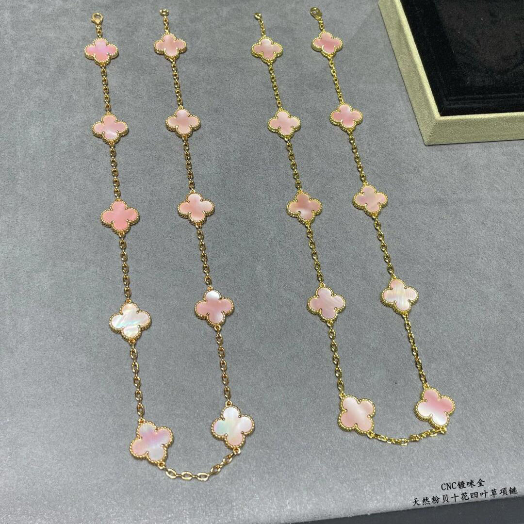 [Kismet Jewels ]CLOVER 10 MOTIFS PINK MOP NECKLACE