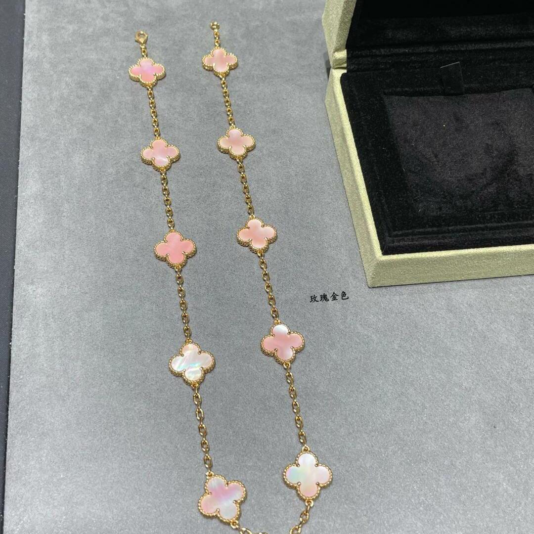[Kismet Jewels ]CLOVER 10 MOTIFS PINK MOP NECKLACE