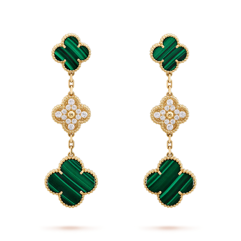 [Kismet Jewels ]CLOVER EARRINGS GOLD MALACHITE DIAMOND 3 MOTIF
