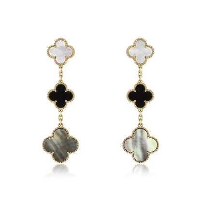 [Kismet Jewels ]CLOVER EARRINGS GOLD ONYX MOP 3 MOTIF